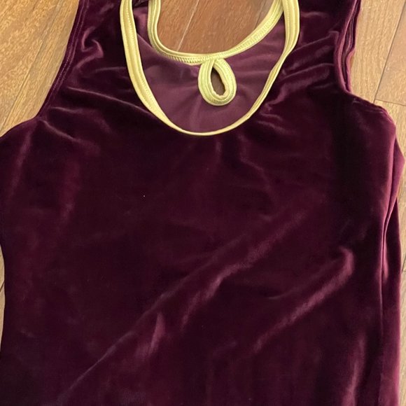 GK Elite Sportswear Burgundy Gold Trim Gem Velour Leotard Adult Medium - Picture 8 of 11
